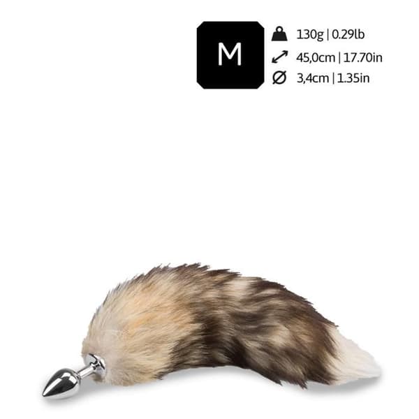 Fox tail plug - Brun - Äkta rävpäls och aluminium - Pet play - Stygg tillbehör