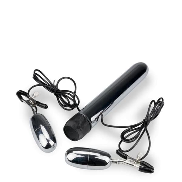 Nippelklämmor &amp; vibrerande dildo