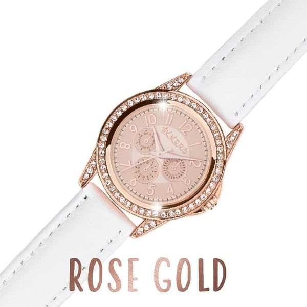 Tikkers för Flicka Quartz Klocka med Roséguld Skiva Analog Visning och Vit Syntetisk Läder Armband - TK0129