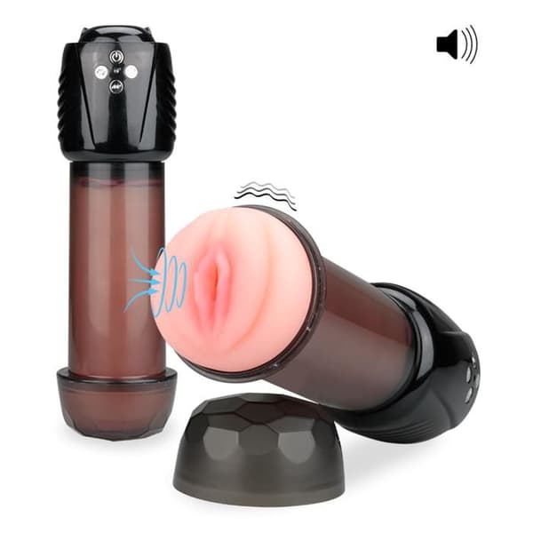 Masturbator för män med sug och vibration - LOVE AND VIBES - Olivio - Vaginal ärm med noder och ränder