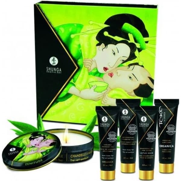 Pleasure box - Shunga - Grönt te - Massageljus - Massageolja - Ekologiskt