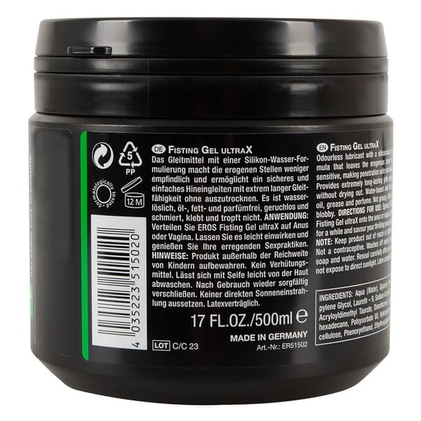 Eros Smøremiddel Gel Fisting Gel Ultrax 500ml Sort