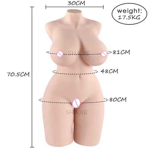 Mandlig Onanist, Realistisk Torso, Gennemtrængelig Blomsterformet Brystvorter, 17,5KG