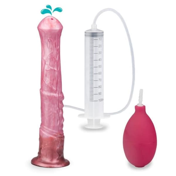 Silikonejakulerande dildo med hästsugkopp - för män och kvinnor - vaginal och anal Rosa