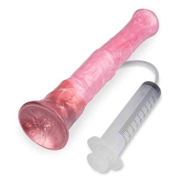 Silikonejakulerande dildo med hästsugkopp