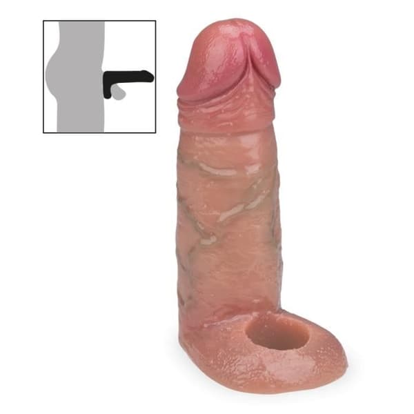 Realistisk sleeve - KÄRLIGHET OCH VIBBAR - Ethan 13,5 cm - Flytande silikon - Penisförlängare - Testikelring