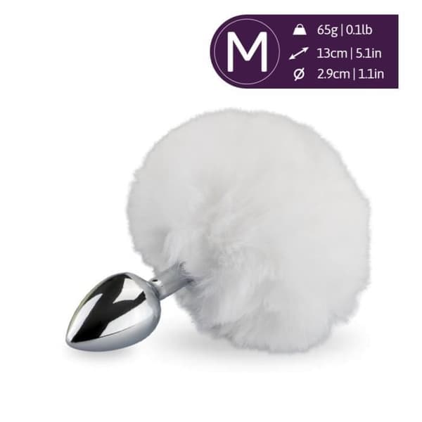 Analplugg - Rosebud - Vit kaninsvans - Syntetisk päls - Aluminium - Vuxen - Anus