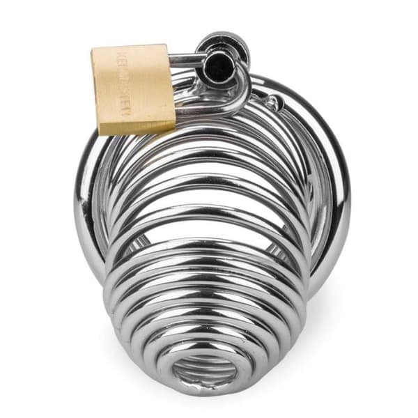 Penisbur - Hell Spiral M - Rostfritt stål - 4,5 cm låsring - Hänglås och 3 nycklar ingår