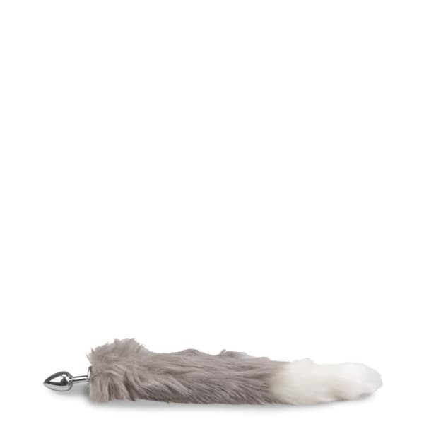 Vit och grå vegansk pälsräv svansplugg - LOVE AND VIBES Grey Collection