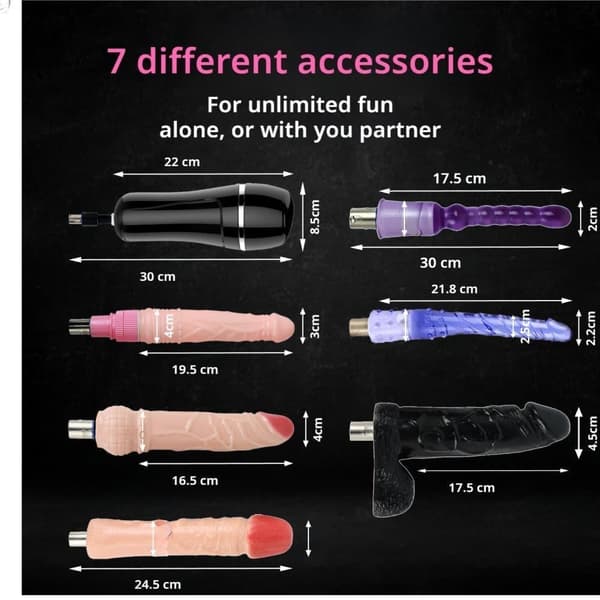 Eden Sex Machine Fuck Machine Pack, jossa on 7 liitetiedostoa intensiiviseen orgasmiin, huomaamaton pakkaus ja tyytyväisyystakuu