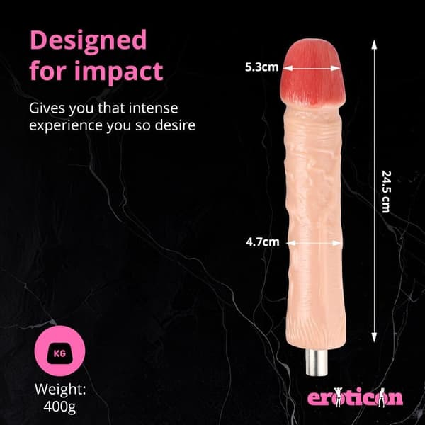 Dildo lisäosa 24,5 cm valkoinen Eroticon vitun koneeseen - realistinen ja hienovaraisesti pakattu