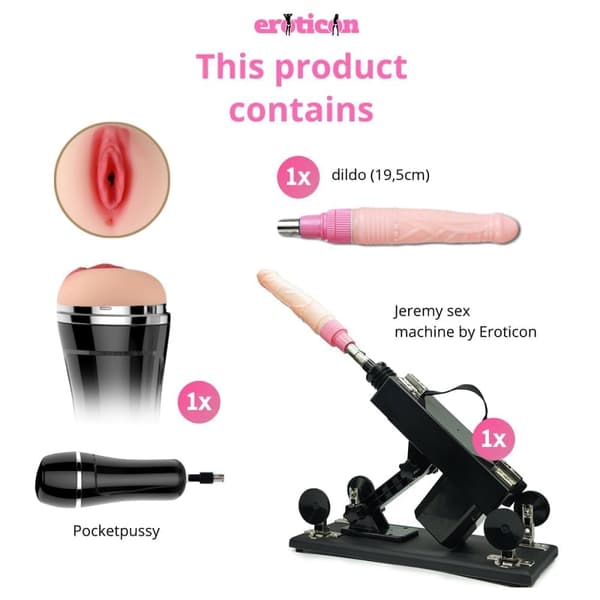 Jeremy Sex machine Eroticonilta, jossa on 1 taskupillu ja dildo - Tehokas moottori, Unisex, hienovaraisesti pakattu