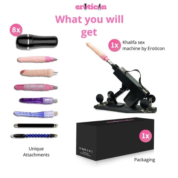 Khalifa Sex Machine Eroticonista 8 lisälaitteella - Tehokas moottori, Unisex-käyttö, huomaamattomasti pakattu, lopullinen nautinto - Sexmachine