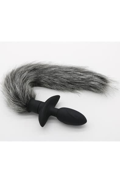 Rotating Plug With Grey Fur Analplugg med hale