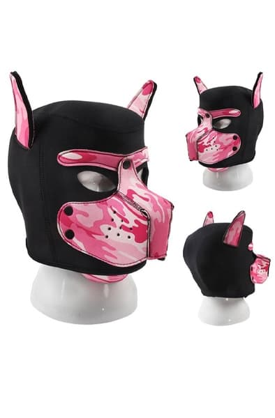 Neoprene Dog On Mask Black-Camouflage Pink BDSM-maske