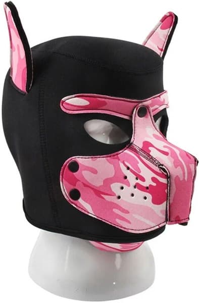 Neoprene Dog On Mask Black-Camouflage Pink BDSM-maske