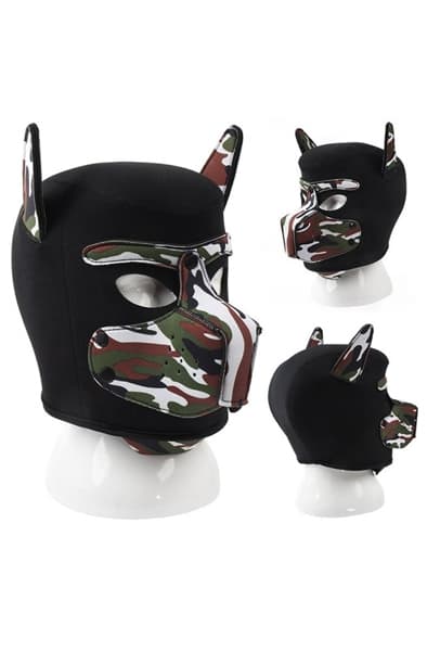 Neoprene Dog On Mask Black-Camouflage BDSM-maske