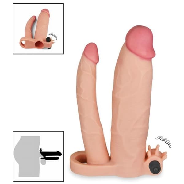 XXL dubbel penisskida - LOVE AND VIBES - Klitorisstimulator - 2 extrema dildos - Vibrerande kapsel