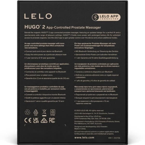 Prostatamassör - LELO - HUGO 2 - Svart - Ansluten - 16 njutningslägen