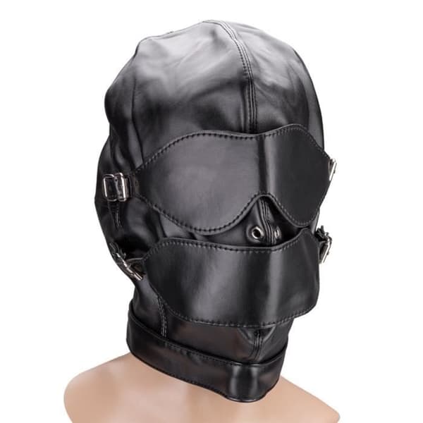 BDSM huva med gag ball, munskydd och ögonskydd Svart