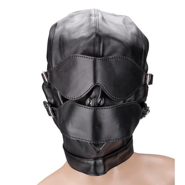 BDSM huva med gag ball, munskydd och ögonskydd Svart