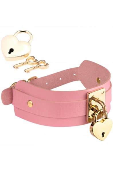 Heart Lock & Key Collar Pink BDSM-choker