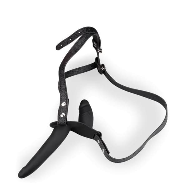 Dool dubbel silikon och konstläder strap-on dildo