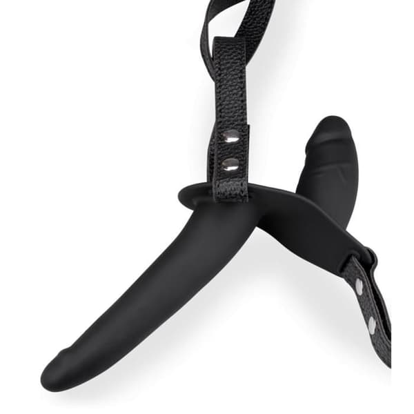 Dool dubbel silikon och konstläder strap-on dildo