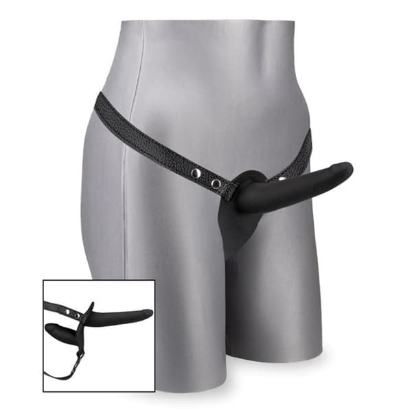 Dool dubbel silikon och konstläder strap-on dildo