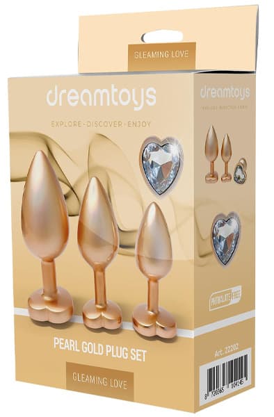 Gleaming Love Pearl Plug Set Gold Anaplugger pakke