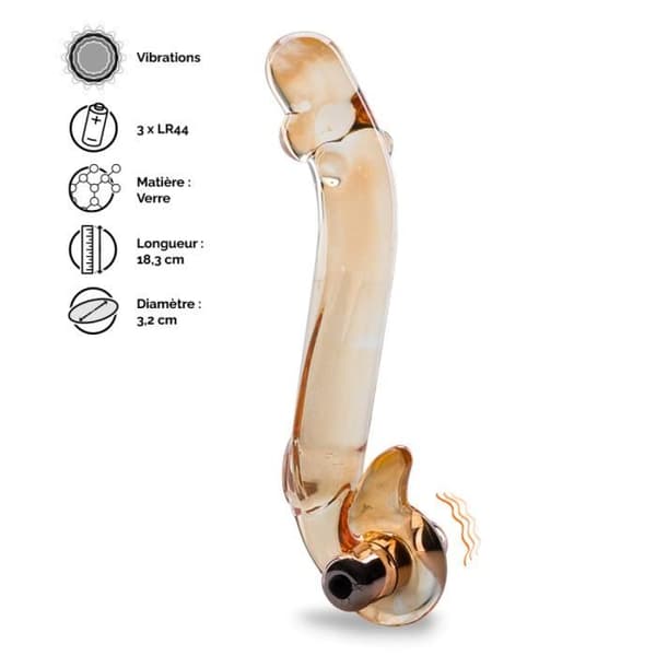 Sexleksak - Virtuos - Vibrerande glasdildo - Amber - Medium
