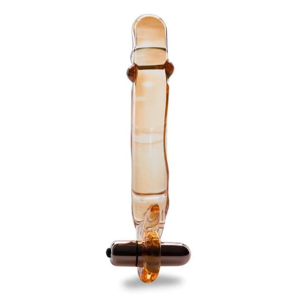 Sexleksak - Virtuos - Vibrerande glasdildo - Amber - Medium