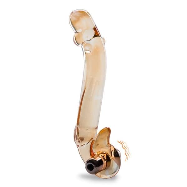 Sexleksak - Virtuos - Vibrerande glasdildo - Amber - Medium