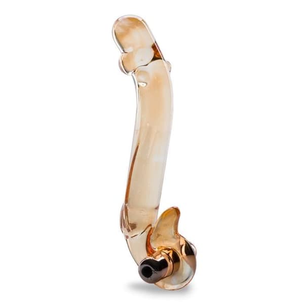 Sexleksak - Virtuos - Vibrerande glasdildo - Amber - Medium