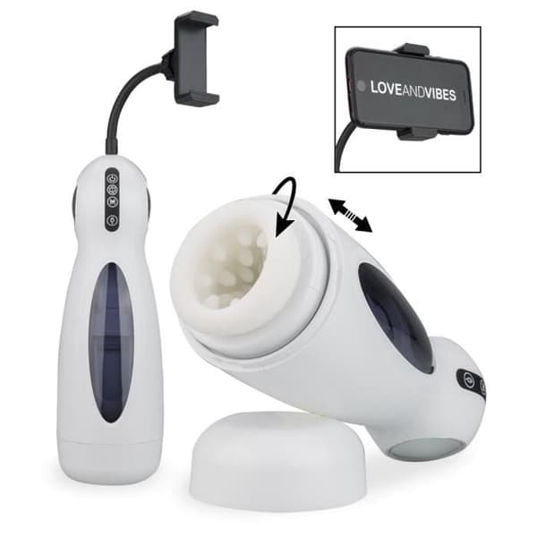 Hands-free roterande och automatisk fram och tillbaka manlig onanator med Icicle-telefonhållare