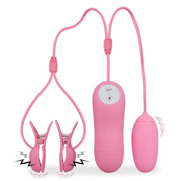 Furu elektrostimulering vibrerande nippelklämmor och vibrerande ägg