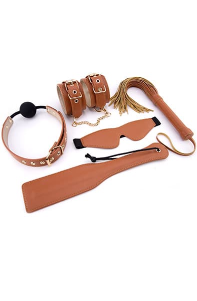BDSM Set Cognac Vegan Leather Bpndage pakke
