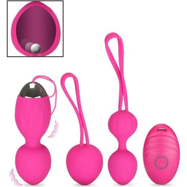 Förpackning med två geishabollar och ett fjärrstyrt vibrerande ägg - EggXiting Collection
