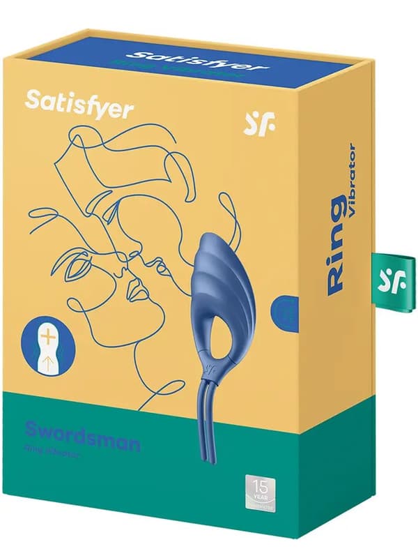 Satisfyer Swordsman Vibrating Cock Ring Blue Penisring med vibrator