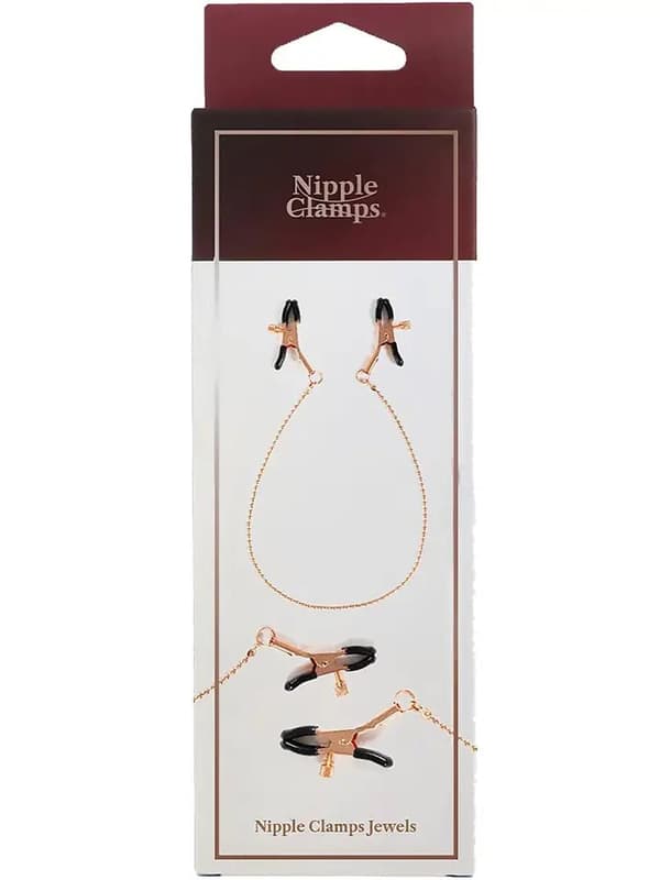 Virgite Nipple Clamps With Chain Gold Brystvorteklemmer med kæde