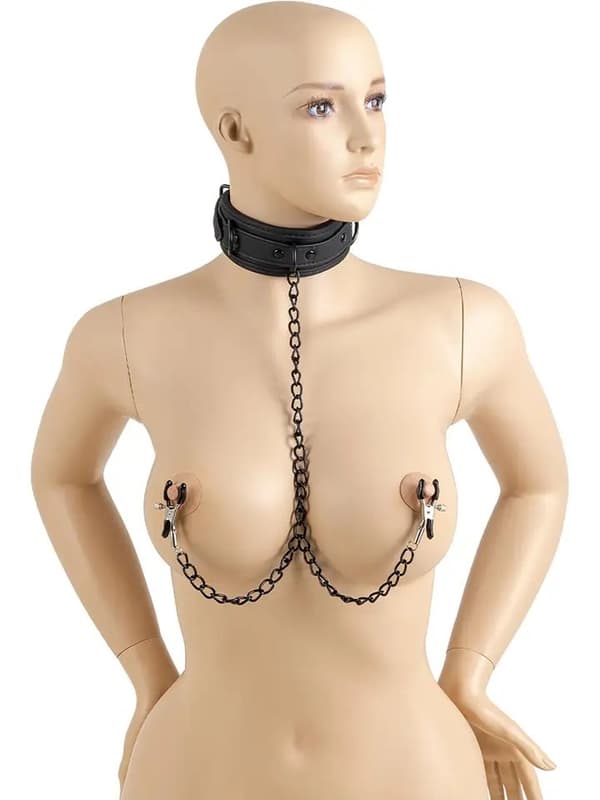 Virgite Collar With Nipples Clamps Halsbånd med brystklemmer