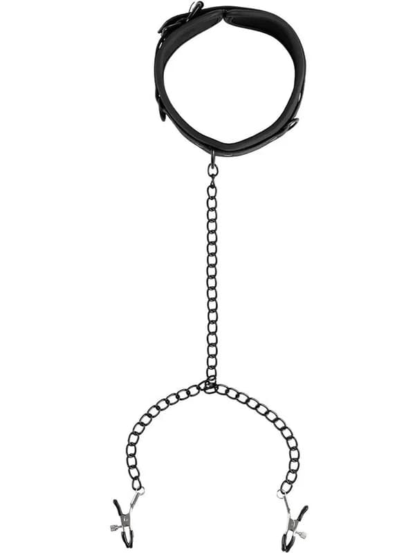 Virgite Collar With Nipples Clamps Halssmykke med brystklemmer