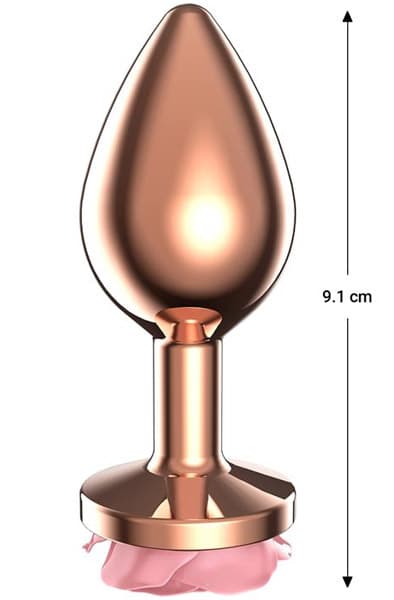 Rosegold Metal Anal Plug With Pink Rose Medium Analplug