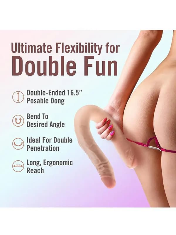 Posable Double Dong Beige 42 cm Dual dildo