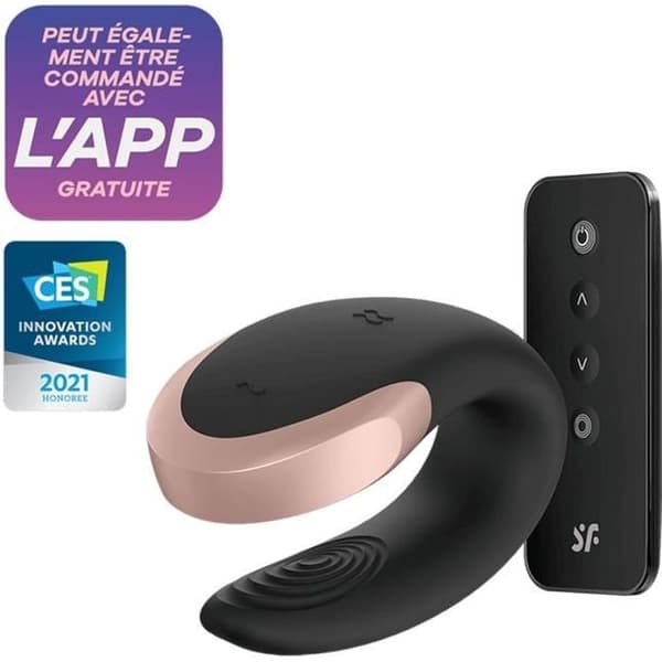 Vibrator - Satisfyer - Double Love svart - Mjuk silikon - Ädelmetall - Ansluten
