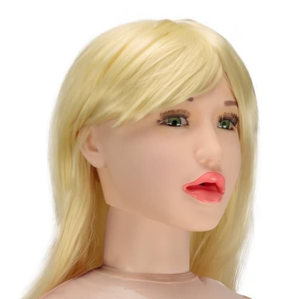 Högkvalitativ premium blow-up docka blond med gröna ögon Evy