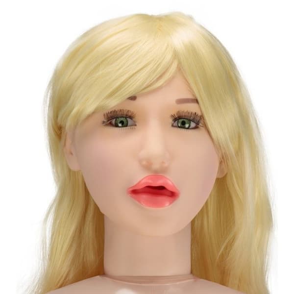 Högkvalitativ premium blow-up docka blond med gröna ögon Evy