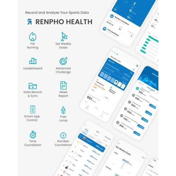 RENPHO Smart Hopprep med Mätare, Trådlös Justerbar Hopprep, App Analysdata, Fitness Hopprep