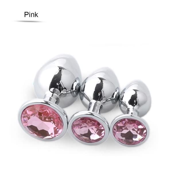 Stål metall anal plugg 3 st set diamant butt plug och 7 tums vibrator honvibrator - mörkgrön typ