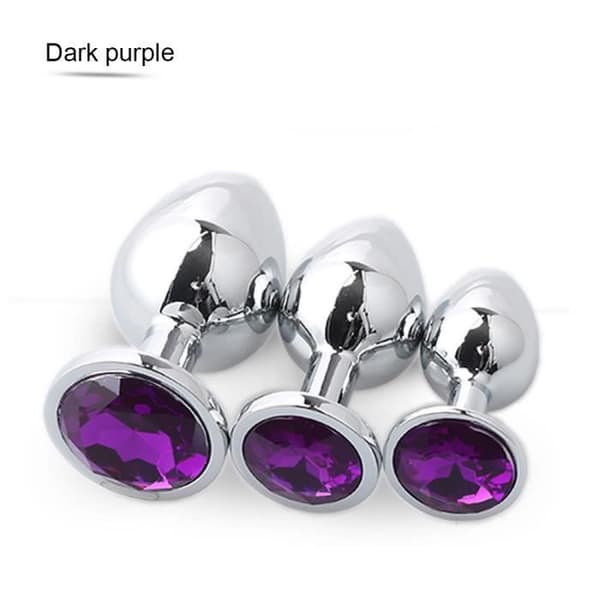 Stål metall anal plugg 3 st set diamant butt plug och 7 tums vibrator honvibrator - mörkgrön typ